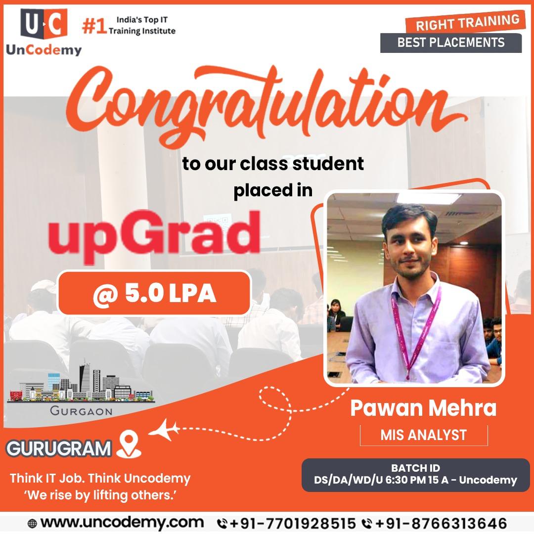 Pawan Mehra - Placed at upGrad as MIS Analyst - 5.0 LPA
