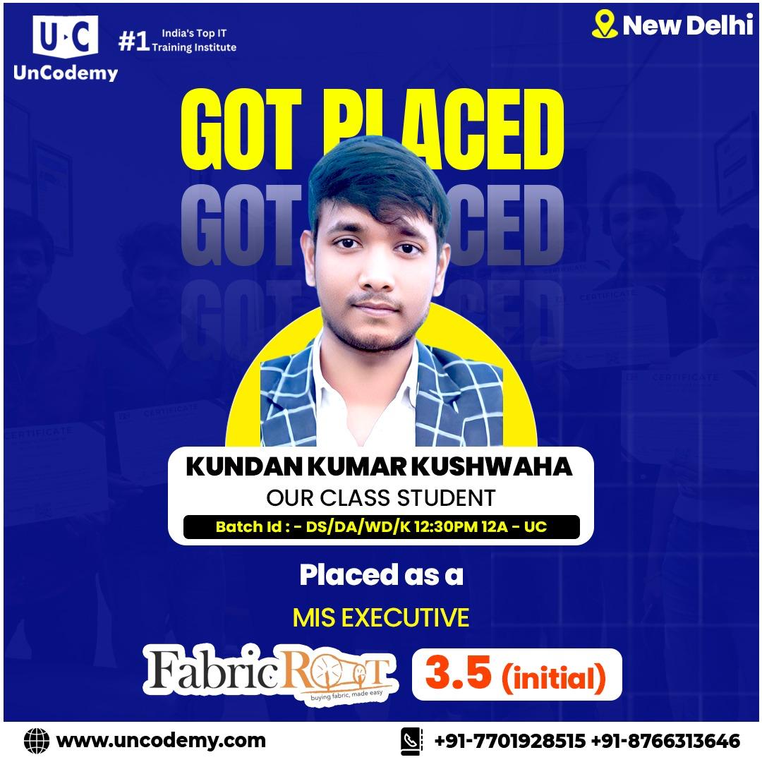 Kundan Kumar Kushwaha - Placed at FabricRear as MIS Executive - 3.5 LPA