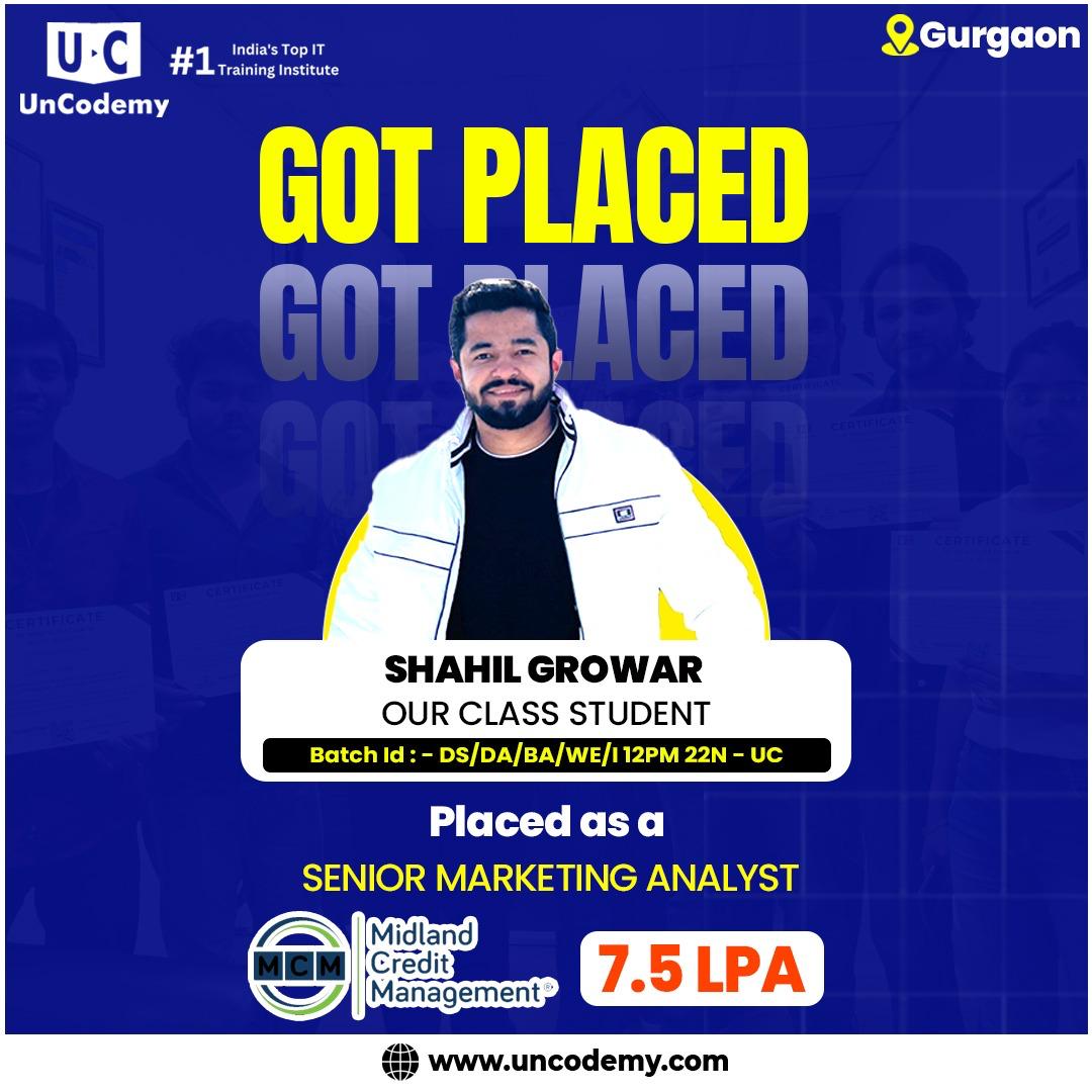 Shahil Growar - Placed at Midland Credit Management as Senior Marketing Analyst - 7.5 LPA